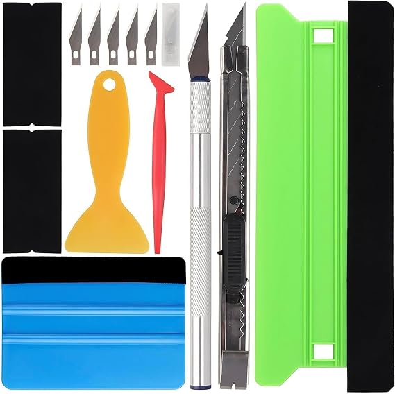 9Pcs Vinyl Wrap Tools Kit with Wallpaper Cutter | Includes squeegees, trimmer, utility knife, bubble smoother and edge tools for film and wallpaper work.