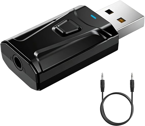 USB Bluetooth Transmitter for TV Bluetooth 5.0 Adapter Plug and Play | 4-in-1 Car Wireless Audio Transmitter Receiver Adapter with 3.5mm AUX Clear Sound Quality for PC Home Audio System Speakers