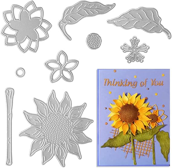 Metal A Sunflower Cutting Dies+A Stereoscopic 3D Flower Die Cuts Embossing Stencils Template Mould for Card DIY Scrapbooking Album Stamp Paper Card Embossing Crafts Decoration