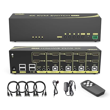 eKL HDMI KVM Switch 4 in 2 Out Dual Monitor Extended Display 4K@60Hz 4:4:4 with Audio and USB 2.0 Hub Sharing PC Monitor Keyboard Mouse Switcher