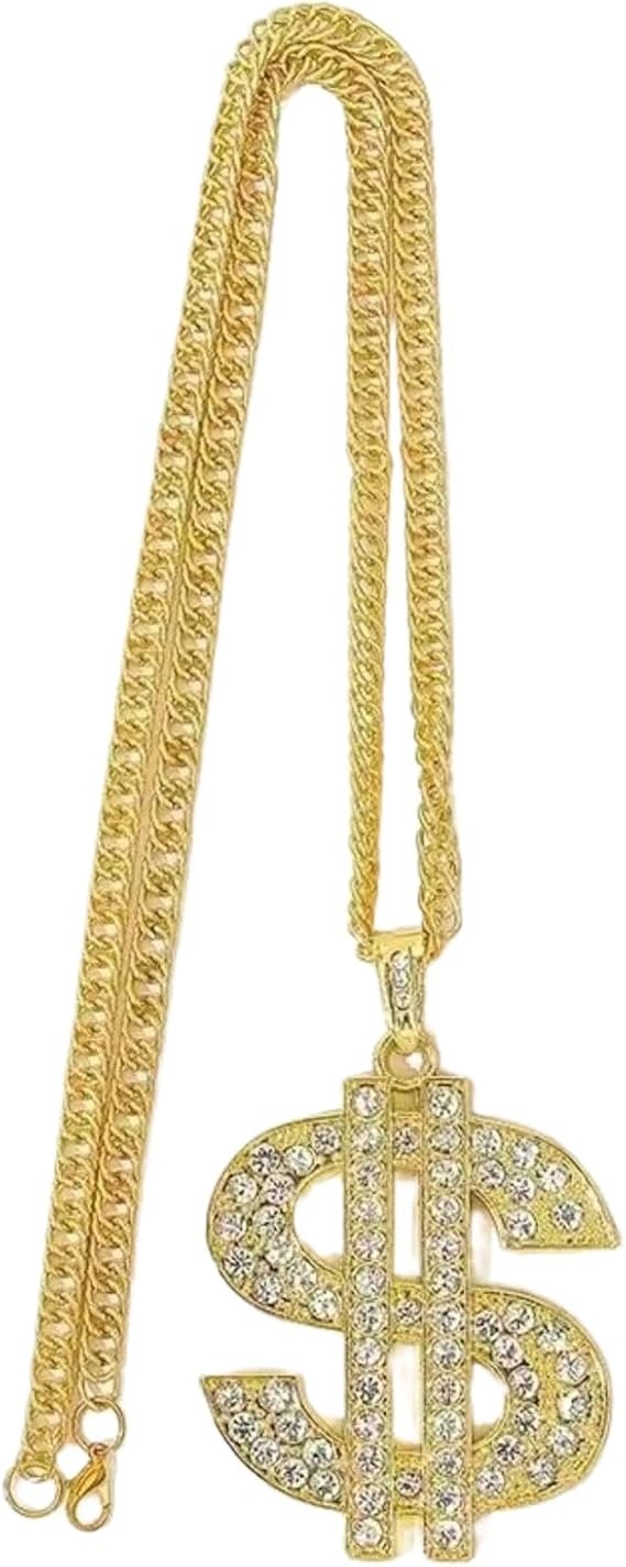 Gold Chain Necklace, US Dollar Sign Necklace, Men and Women Gold Chain, US Dollar Sign Pendant Necklace with Rhinestones, Hip Hop Punk Cosplay Chain, Suitable for Parties and Streetwear