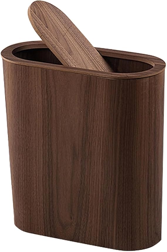 Bedroom Bin, Small Rubbish Bin Made Of Wooden | Narrow Waste Paper Basket With Lid For Bathroom Kitchen And Office Recycling Waste Can Dustbin, Rustic Finish(Color:Brown)