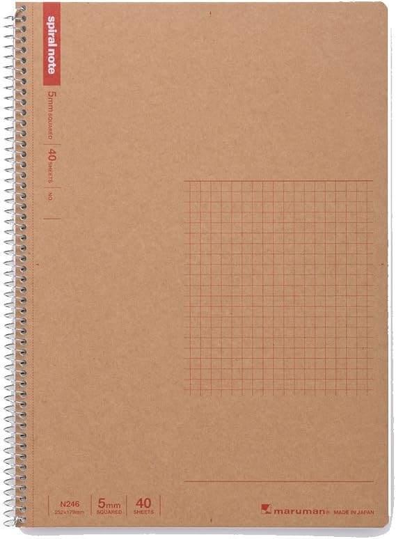 Maruman N246 Notebook, Ring Notebook, 0.2 inch (5 mm), Square Ruled, Basic, B5, 40 Pieces, Set of 10