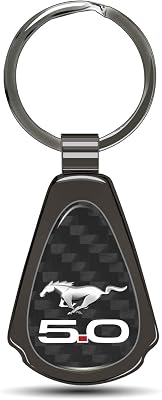 iPick Image for Ford Mustang 5.0 Real Black Carbon Fiber Metal Teardrop Key Chain