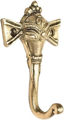 IndianShelf 3 Piece Brass Kids Tribal Elephant Face Wall Hooks Animals Vintage Coat Hooks Gold Decorative Hooks Purse Hanger Key Holder Kids Coat Rack Wall Mount Bag Backpack Hooks Boy Girl Room Décor