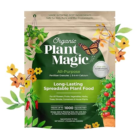 Organic Plant Magic - Truly OrganicTM Slow Release Granular Fertilizer : Long-Lasting Plant Food Granules - Indoor & Outdoor Flowers, Vegetable Gardens, Fruit Trees, Shrubs, House Plants [One 4 lb Bag]