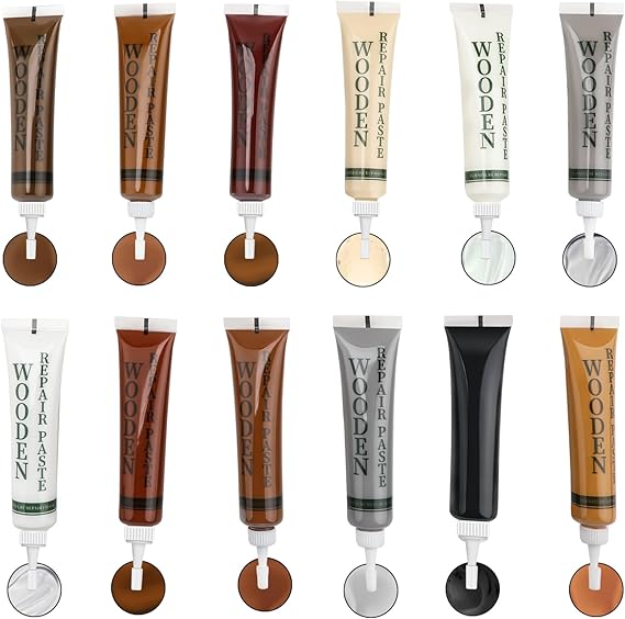 Wood Furniture Repair Kit, Wood Repair Kit Wood Touch up Fillers for Wooden Cabinet, Floor, Door, Table Scratches Cracks Holes Stains (12 Color)