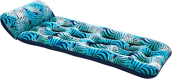 Aqua Contour Cooling Pool Float Lounge 18-Pocket, Inflatable Pool Floats for Adults Blue Ferns