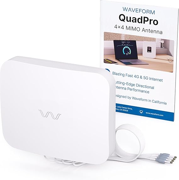 QuadPro + 10 Cable + Pole Mount Bundle - 4x4 MIMO Panel Antenna for 4G/5G Routers & Gateways for T-Mobile Home Internet, Verizon, AT&T - Bundle with 10 SMA Cable and Pole Mount