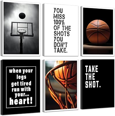 Basketball Canvas Wall Art Basketball Sport Theme Painting Picture Wall Decor Basketball Art Black and White Motivational Quotes Poster Print Artwork for Teen Boys Room basketball room Home Decor canvas, 8x10in