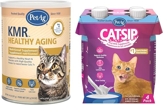 PetAg KMR Healthy Aging (14 oz) + Cat-Sip Real Milk (8 oz, 4 Pack)