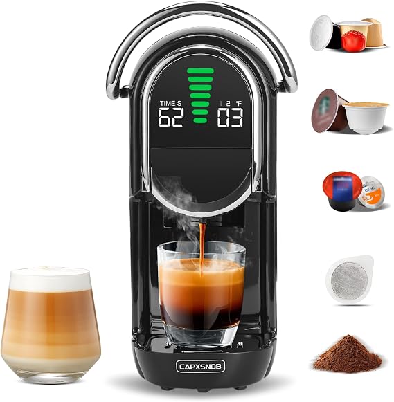 Magician1 Mini 5 in 1 Multi-Pod Espresso Coffee Machine for Pods & Grounds | Fits Nespresso/Dolce Gusto, Blue & ESE Pods, LED Display, Custom Brew Time & Temp, Iced & Hot Brew, For Home & Office, 19 Bar