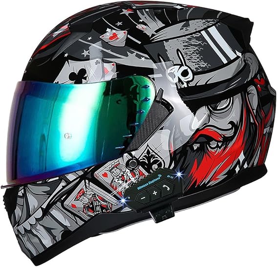 Bluetooth Motorcycle Helmet Anti-Fog Double Visor Flip Up Full Face Motorbike Helmet DOT Approved Built-in Dual Speaker with Microphone Automatic Answering for Adults Men and Women