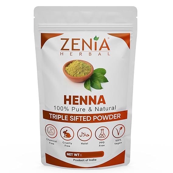Zenia 100% Pure & Natural Henna Powder (Lawsonia Inermis) | 100g (3.5 oz) | Orange-Red Hair Color | Triple Sifted | Fresh from Rajasthan | No Chemicals, No Additives