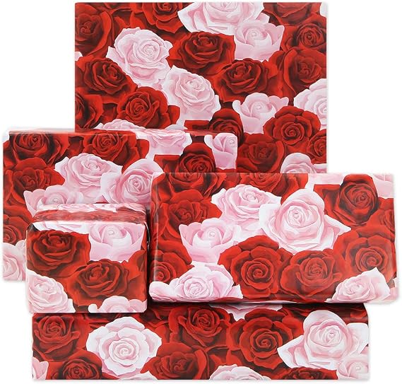 Boerni Rose Gift Wrapping Paper, Red and Pink Floral Gift Wrap 4 Folded Sheets Bridal Shower Wedding Wrapping Paper for Valentine's Day Birthday Women Mother's Day Lover's Gift Wraps