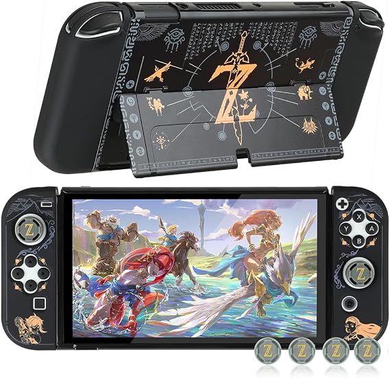 Dockable Protective Case Compatible with Switch OLED 2021, Hard Shell Case Cover for Switch OLED 7 Inch and Joy-Con Controllers with 4 Thumb Grips,Zelda Switch OLED Carrying Case (Zelda)