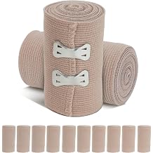 Pressure Bandage with Metal Clips - 12 Pcs Premium Compression Bandage, Elastic Bandages Wrap with Self-Closures, Sports Support Bandages, CrepeBandage for Wrists Knees Ankles (7.5mx4.5cm)