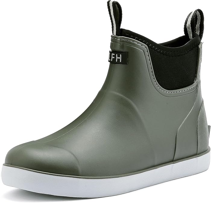 Wellies Men Rubber Wellington Boots Mens, Waterproof Ankle Wellies Non-Slip Rain Boots for Fishing Walk Mud Garden Shoes Easier On and Off