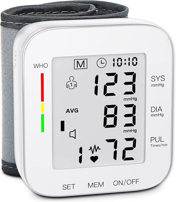 MMIZOO Wrist Blood Pressure Monitor BP Machine with Carrying Case White | FDA Cleared, Large LCD Display, Automatic 99x2 Sets Time Stamped Memory, Adjustable Cuff (5.31-7.68"), For Home/Travel Use
