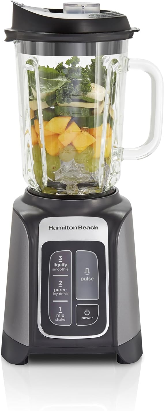 Hamilton Beach PowerMax Professional-Performance Blender for Smoothies | 48oz BPA-Free Glass Jar | 1680 Peak Watts For Blend, Liquify, Crush & Puree | Stainless Steel Blades | Silver | 58600J