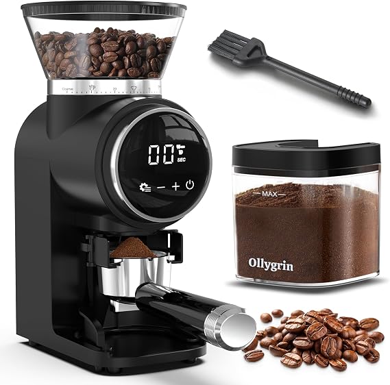 Ollygrin Conical Burr Coffee Grinder Electric, Touch Panel Burr Coffee Grinder with 30 Precise Settings, Compact Coffee Bean Grinder for Espresso to French Press, 2-12 Cups