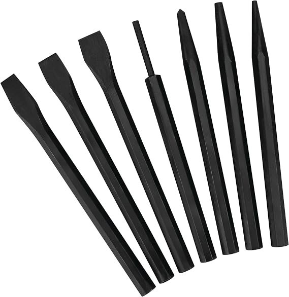 Performance Tool 1937 7-Piece Punch and Chisel Set - Heavy Duty Tools for Precision Metalworking and Woodworking Tasks