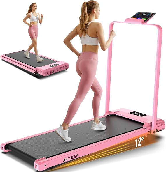 ANCHEER Walking Pad with Handle Bar, 3.0 HP Foldable Walking Treadmill with 12% Incline, 320 lbs Capacity-Portable Under Desk Folding Treadmills for Home with Widened Belt/Installation-Free