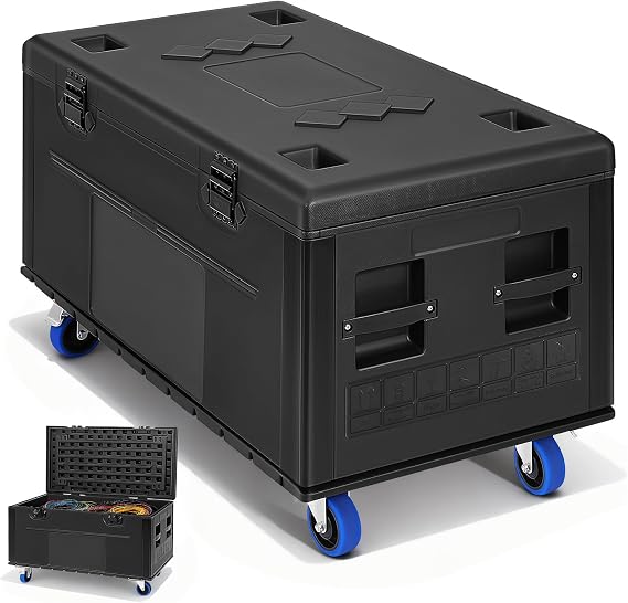 Rolling Road Case with Heavy Duty Silent Wheels, 44" Stackable Cable Trunk