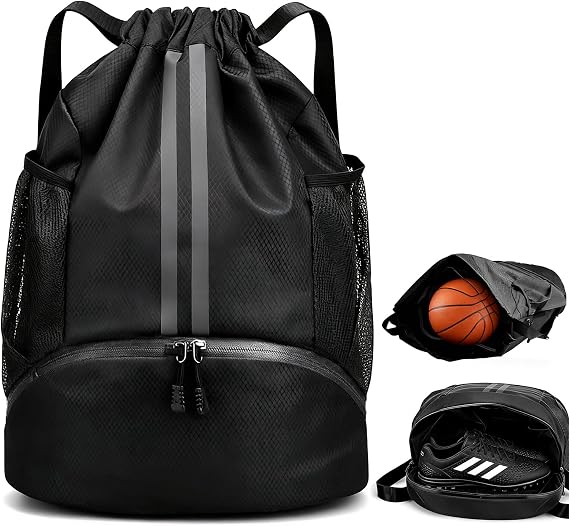 Drawstring Sports Backpack, Sports Soccer Basketball Volleyball Bag Dry-Wet Separation Shoe Compartment for Swimming Gym, Sports Training Bags for Women Men Multi-Use for spors Travel