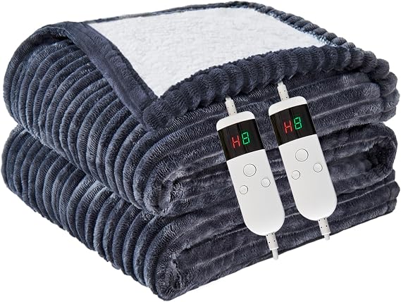 Heated Blanket Electric King, Soft Flannel Heating Blanket with 8 Hours Auto Off 10 Fast Heating Levels Machine Washable Sherpa Heated Blanket with Overheating Protection