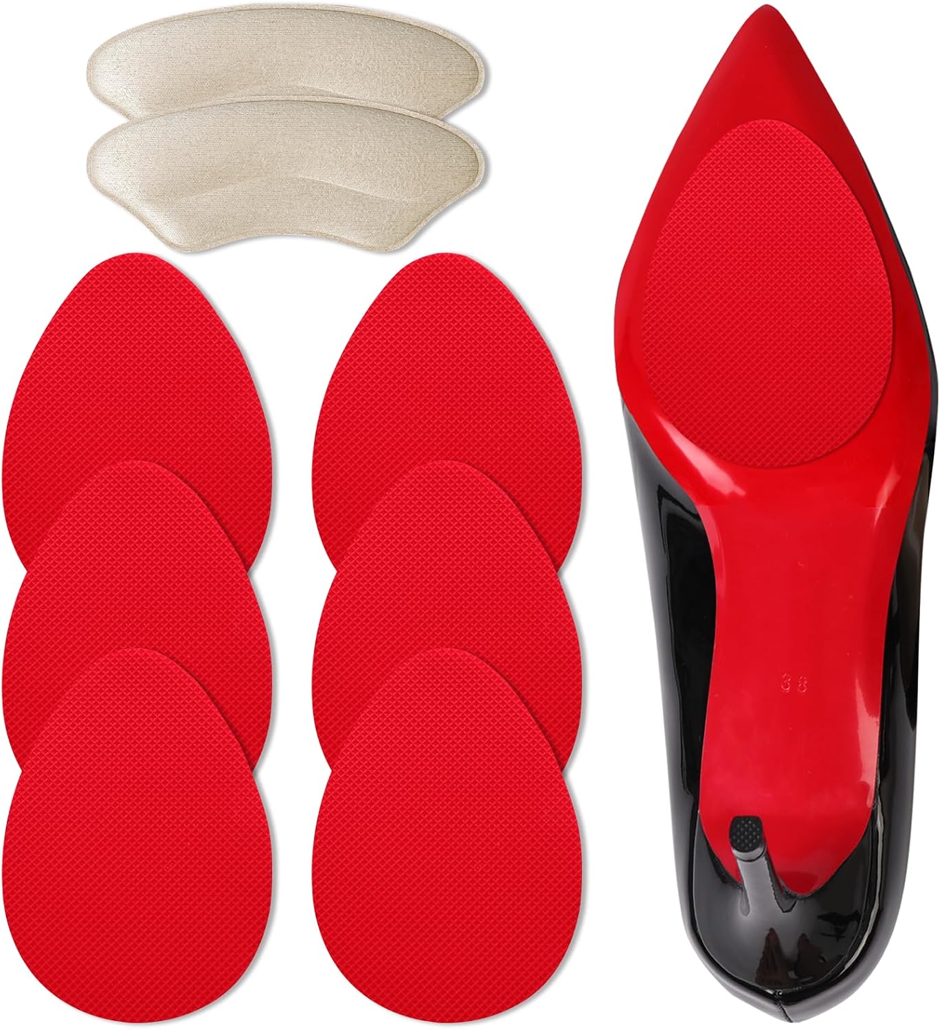 Ashoesert's Red Bottom Protectors, Non Slip Shoe Pads and Heel Grips Pads for High Heels, Shoe Sole Protectors, Anti Slip Shoe Grips on Bottom of Shoes, Non Slip Pads for Shoes (Red - 3 Pairs)