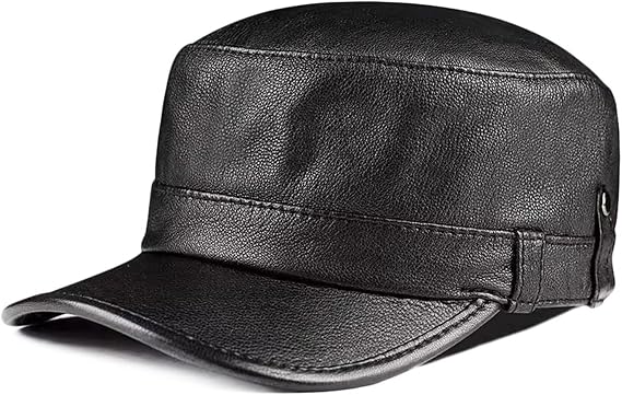 Men's Leather Trucker Dad Hat Flat Top Adjustable ?Classic Baseball Cap (Black-XXL