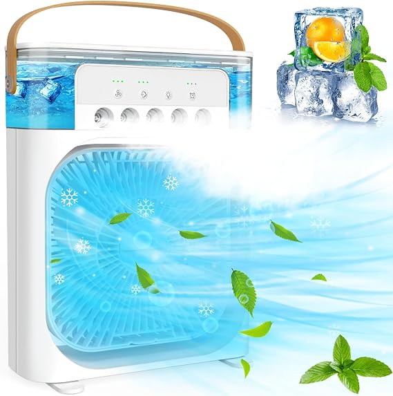 Mini Klimaanlage Tragbarer Luftkühler-Mobile Klimagerät mit 3 Geschwindigkeiten1/2/3H Timer360 ° Drehung Klein Persönlicher Klimaanlage VentilatorUSB Desktop Kühllüfter für Büro Haus-Weiß [Energieklasse A+++]