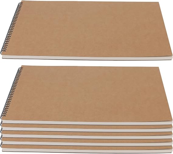 6 Pack A3 Sketchbook Landscape, Spiral Bound Sketch Pad 60 Sides 30 Sheets 160 GSM, A3 Drawing Pad for Artists, Brown