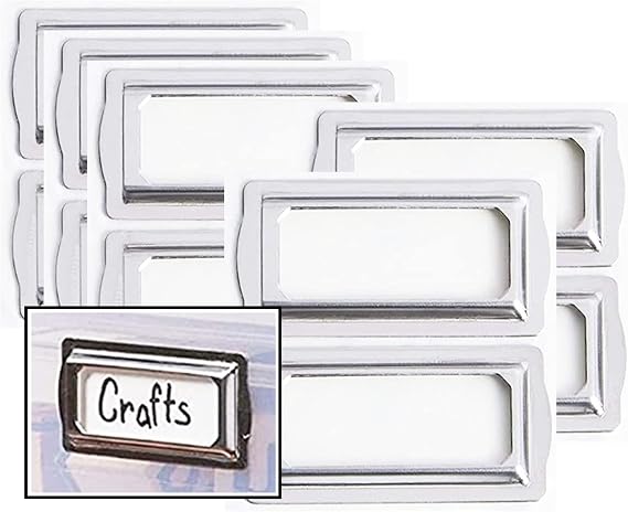 Self Adhesive Metal Bookplates for Books Cards 10Pcs Horizontal Clip Label | Holders Metal Drawer Tag Label Holder Silver Bookplates Metal Frame for Office Library Book File Cabinet Card Tag Label plate
