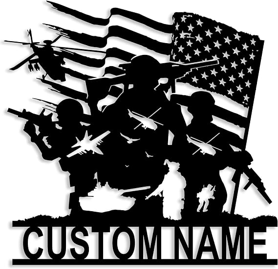 Custom US Soldier Metal Wall Art, Personalized Soldier Name Sign, Decor for Room, Soldier Metal Decor, Custom Soldier Metal Wall Sign, Retirement Gift, Black, 8-24 Inch
