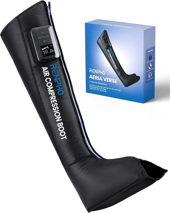RENPHO Leg Massager with Smart Pressure Sensor | Cordless Air Compression Foot Massage, Recovery Boot for Pain Relief, Foot & Calve & Thigh, Adapter Not Included,1 Pack