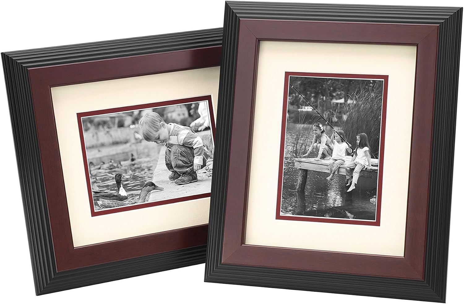 Old Town Designer Picture Frames, 8x10 Picture Frame 2 Pack with Deluxe Velour Back and Removable 5x7 Mat, Photo Frame for Desk or Wall Decor, Made from Post-consumer EPS & Acrylic Glass, Walnut