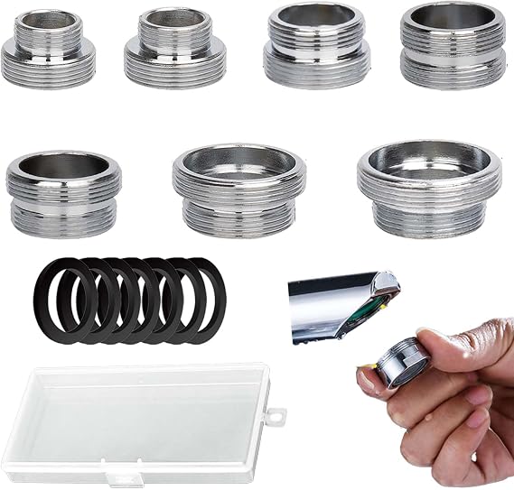 7Pcs Faucet Adapter Kit, M16-22mm Tap Adapter for Kitchen Sink Aerator Set with Box, Hose Adapter for Kitchen Tap Universal Multi-Function Faucet Adapter for Male Female Sink Faucet