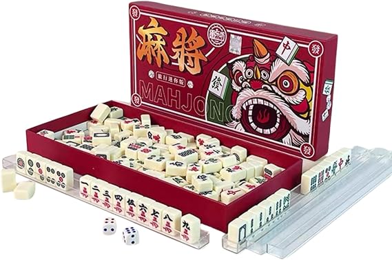 Chinese Mahjong Set, Traditional Majong Sets Chinese,144PCS Mini Mahjong Tiles and 4Pcs Mahjong Rack,Portable Outdoor Mahjong Game Set