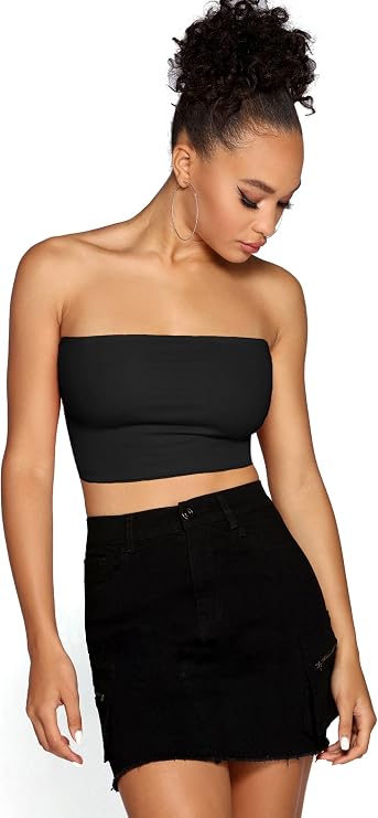 Emmalise Women's Strapless Cotton Jersey Tube Crop Top Shirt