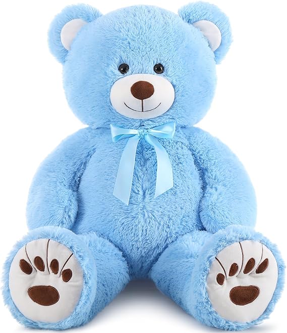 MorisMos Giant Blue Teddy Bear Plush, 36in Large Stuffed Animal for Baby Shower, Life Size Bear for Kids, Girls, Girlfriend on Birthday, Valentine's
