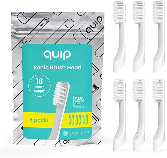 quip Sonic Toothbrush Replacement Heads for Adults, White, 6 Pack