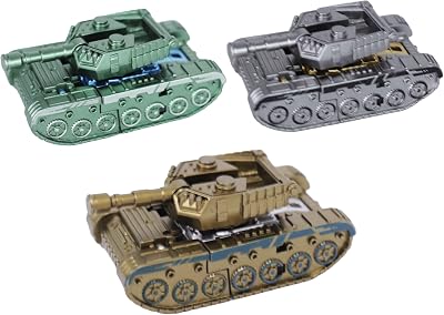 TUNJILOOL 3-in-1 Convertible Robot Tank with Spinning Top, 3-Pack Set Gold, Silver, Green, Collectible Action Figures