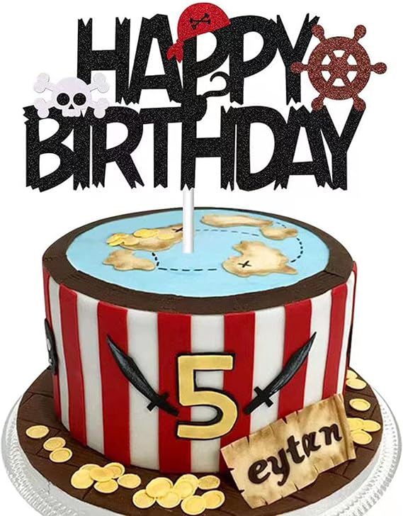 Pirate Themed Cake Topper Cupcake Toppers Happy Birthday Cake Decoration for Boys or Girls Birthday Party Pirate Nautical Sailing Treasure Sea of Thieves Theme Cake Decorations