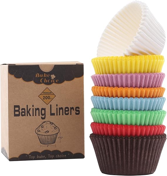 Bake Choice 200pc Standard Cupcake Liners for Baking, Rainbow Muffin Liners