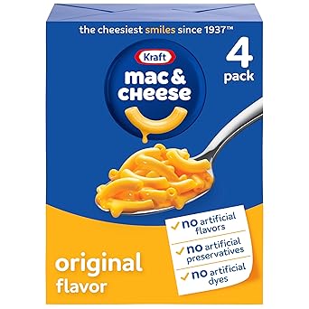 Kraft Mac and Cheese, 4 Boxes, for Easy Dinner or Dinner Sides, Original Flavor, No Artificial Flavors, Preservatives or Dyes, 7.25 oz