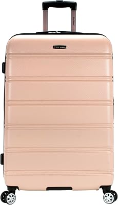 Rockland Melbourne Hardside Expandable Spinner Wheel Luggage, Champagne, Checked Large 28