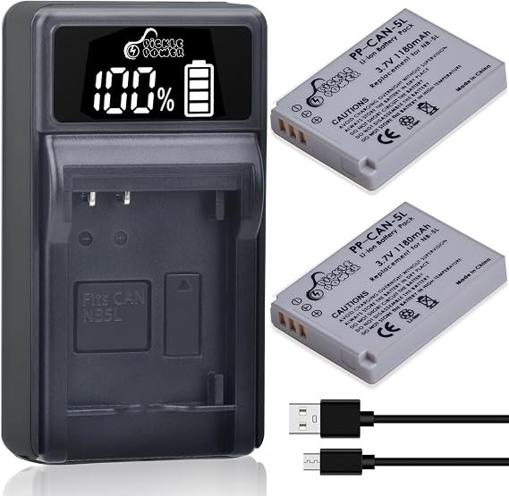 NB-5L Battery and LED Charger for Canon PowerShot S100, S110, SD790IS, SD800IS, SD850IS, SD870IS, SD880IS, SD890IS, SD900IS, SD950IS, SD970IS, SD990IS,SD700IS, SX200IS, SX210IS, SX220IS, SX230HS