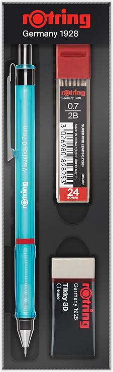 Rotring Visuclick Versatile Pen 3’ School Set, Type Pen 0.7 mm, 0.7 Type 2B, Eraser Gift - Blue